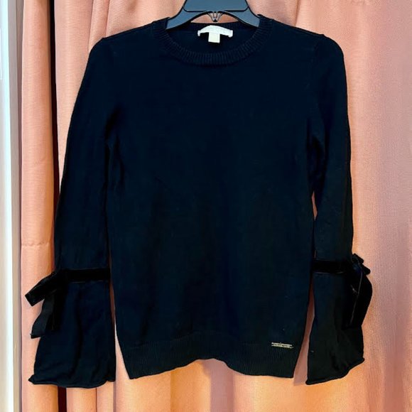 Michael Kors Bell Sleeve Black Sweater with Velvet Bows: Size XS - Picture 2 of 8